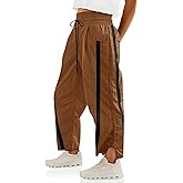 Fisoew Women's Baggy Wide Leg Pants Casual Drawstring Elastic Waisted Contrast Color Workout Y2K Track Pants