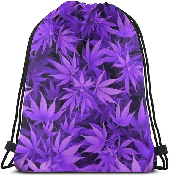 Drawstring Backpack Bags Purple Cannabis Weed Leaves Adult Sport Gym