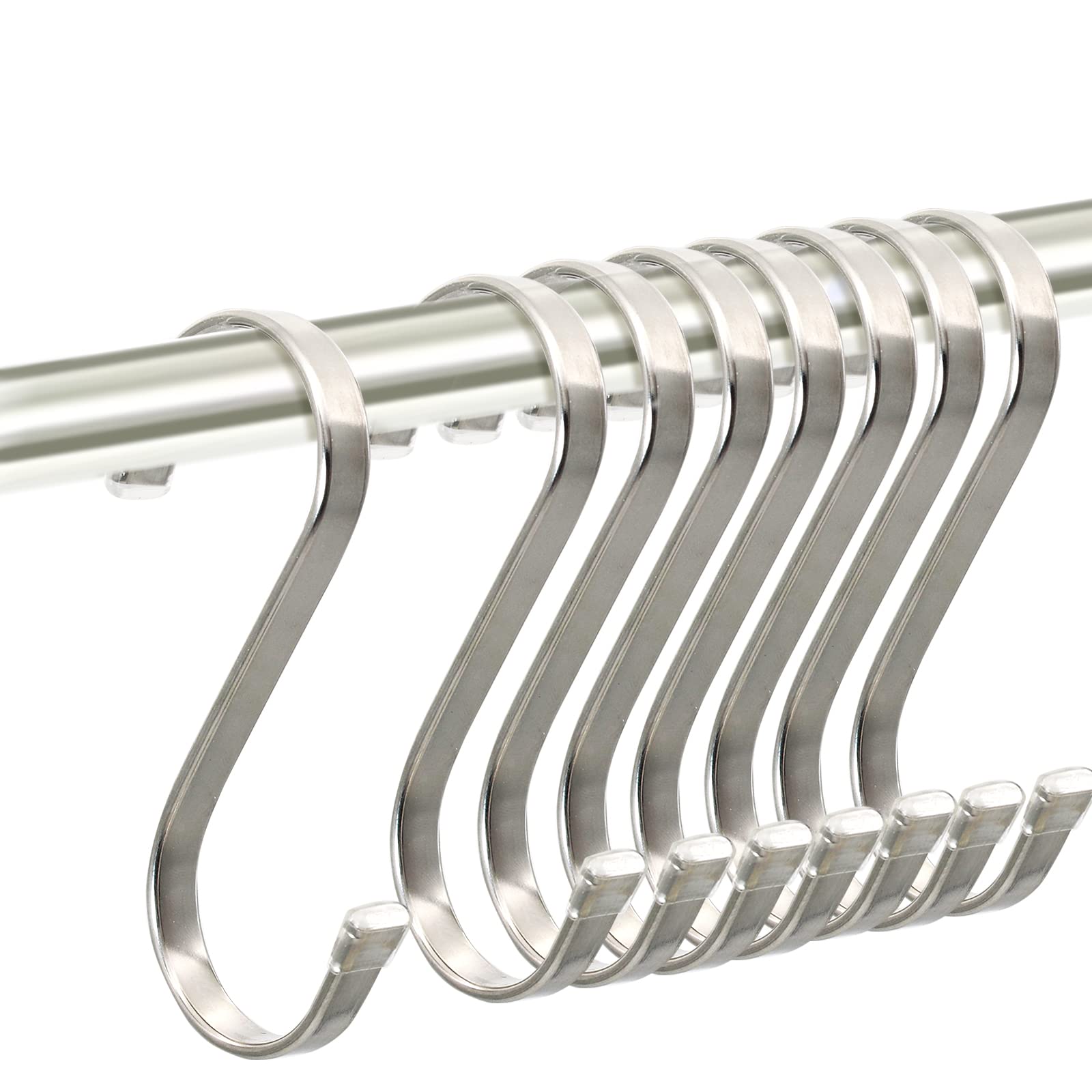 Photo 1 of AMZFULY Heavy Duty S Hooks,Stainless Steel S Shaped Hook for Hanging Pots and Kitchenware, Utensils,Clothes, Bags, Cups,Towels, Plants-3.7 inch,8 Pack
