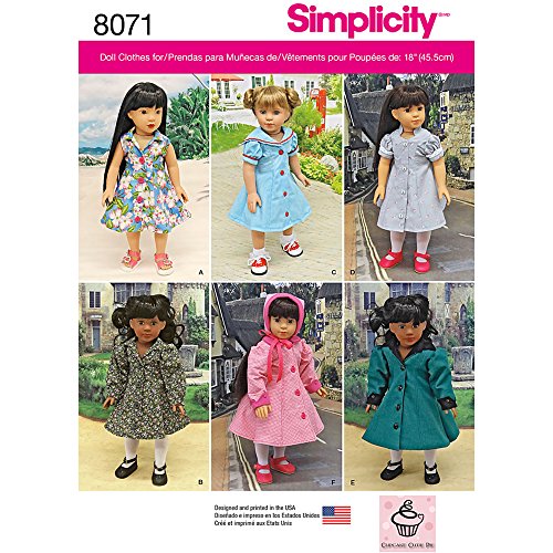 Simplicity Creative Patterns US8071OS Vintage Inspired 18 Inch Doll Clothes Size: Os (One Size).