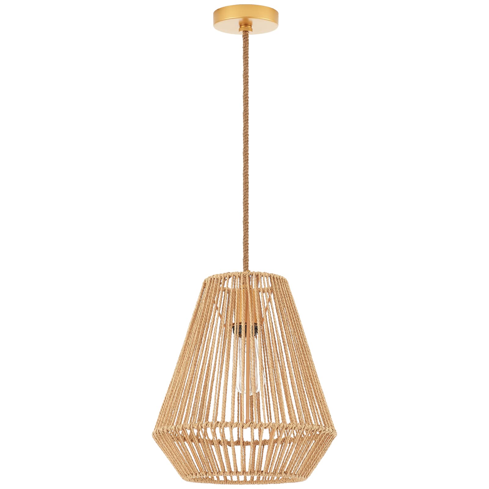 Photo 1 of MhyTogn Woven Pendant Lights Hanging Lamp with 12" Hand Rattan Basket Shade Antique Brass Brush Paint Finish for Kitchen Island Farmhouse Dining Room Bar Bedroom Foyer Hallway