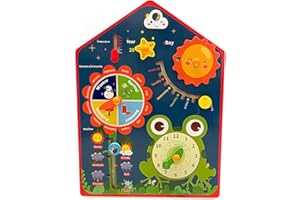 Aomola Kids Calendar Clock for Learning - Toddler Montessori Wooden Toys - Includes Weather, Clock, Seasons Learning Busy Board, Early Education Toys for Boys Girls 3 4 5 6