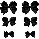 Black Bows for Girls,6PCS Hand-made Grosgrain Ribbon Hair Bows Alligator Clips Hair Accessories for Little Teen Toddler Girls Kids (Black)