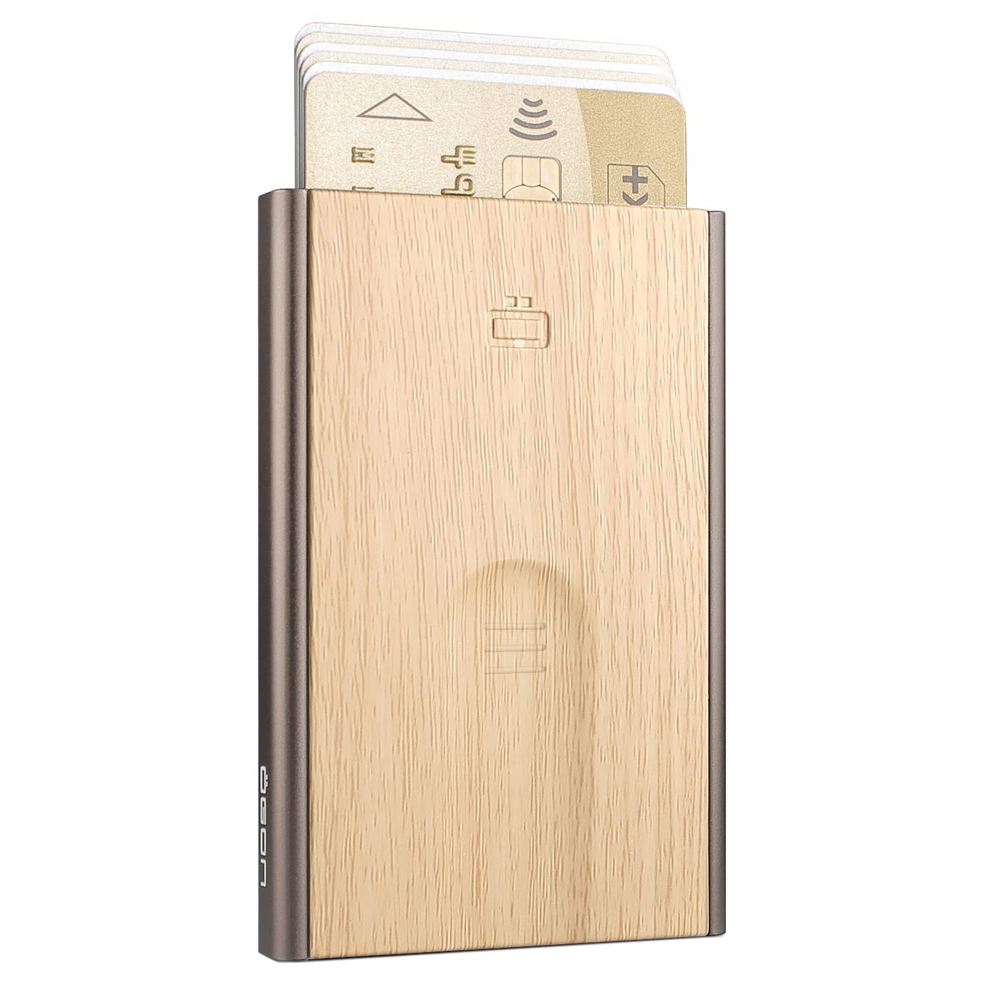 ÖGON Aluminium Card Holder Slider - RFID Blocking - The Original Minimalist Slim Automatic Wallet for Men and Women - Up to 6 Cards (Bamboo)