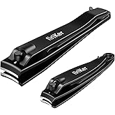 FiriKer Nail Clippers with Nail File, Fingernail Clipper,Toe Nail Clippers | 2PCS Nail Clipper Set (Black), Large for Toenails, Small for Fingernails, Used Separately, Ideal Gift for Men and Women