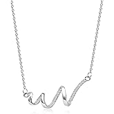 Watforsh Silver Wave Chain Pendant Cubic Zirconia Simple Minimalist Adjustable CZ Thin Necklace for Women