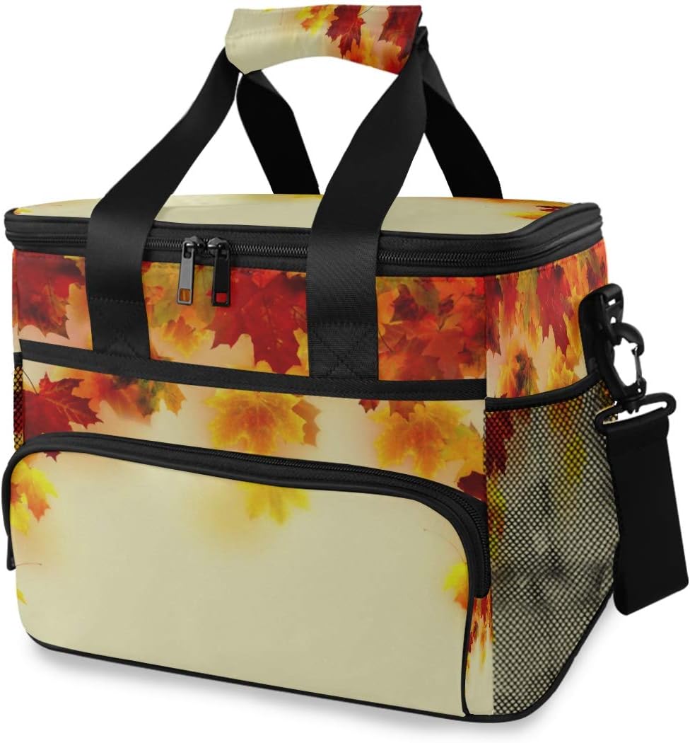 Large Lunch Bag Autumn Card Colored Leafs Mens Lunch Boxes