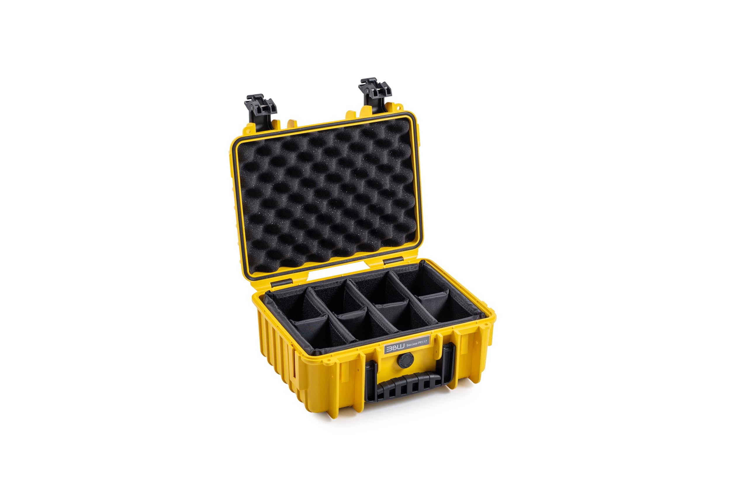 B&W Outdoor Transport Case - Type 3000 with Padded Divider - Yellow - Waterproof according to IP67 Certification, Dustproof, Virtually Indestructible
