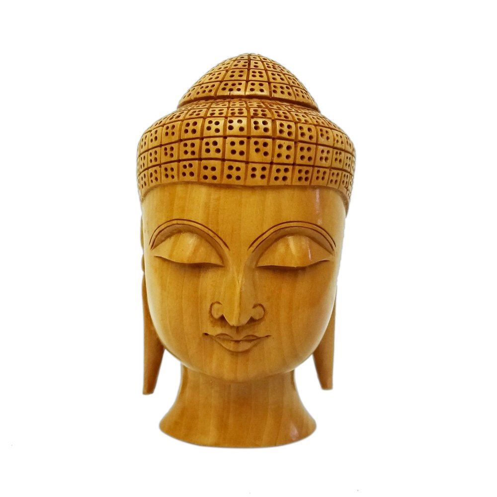 Buy Hand Carved Wooden Crafted 6" Lord Buddha Head Figurine Vastu