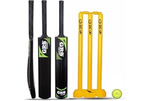GRS KidsZone Heavy Grade Strong Plastic Cricket Bat with Wicket Set & 1 Tennis Ball for Kids (Size 3, Age 6-10 Year Old Kids)