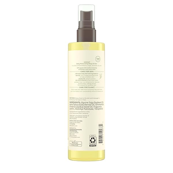 AVEENO DAILY MOISTURIZING BODY OIL, BODY MIST FOR DRY SKIN WITH OAT OIL AND JOJOBA OIL, NOURISHING BODY SPRAY WITH A HYPOALLERGENIC FORMULA, 6.7 FL OZ