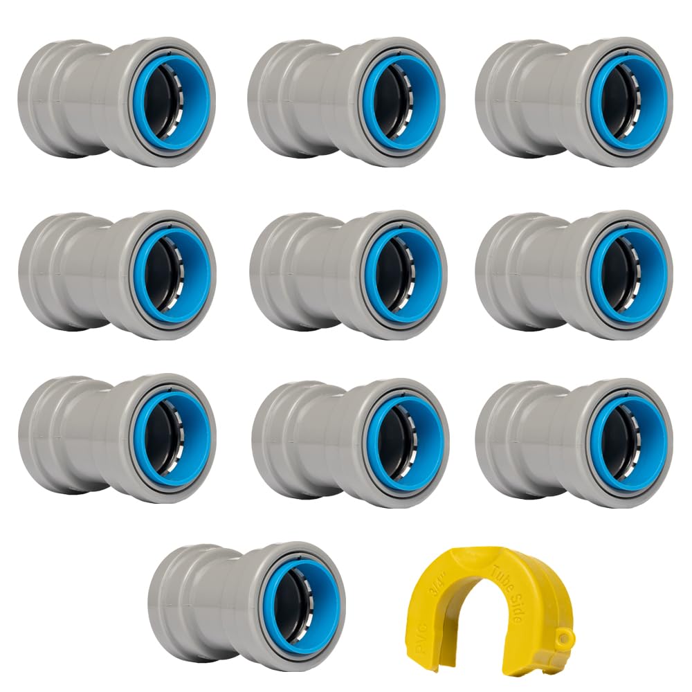 Photo 1 of QuickFitting PVC Electrical Conduit Fitting - 3/4 inch Coupling | Push Install Liquid Tight Connectors - 10-Pack for Rigid Sch 40 & Sch 80 Conduit