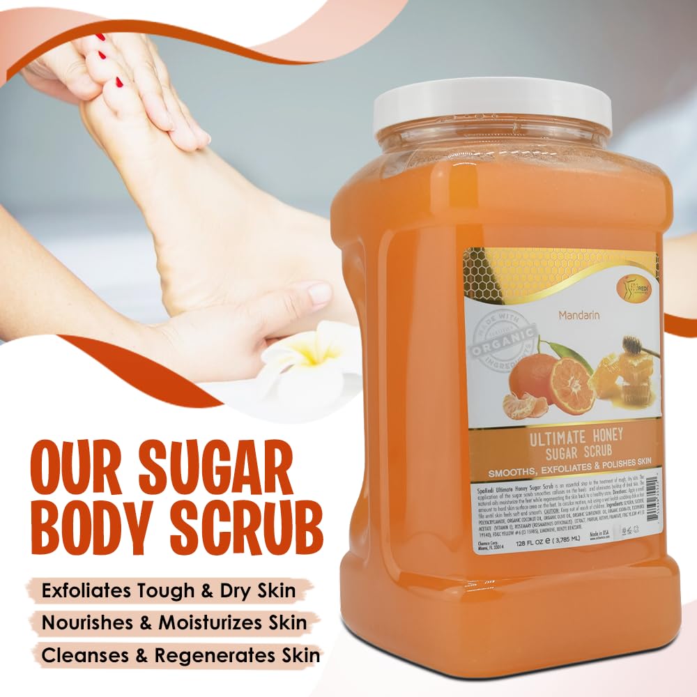 SPA REDI - Sugar Body Scrub, Mandarin Honey, 128 Oz, Exfoliating, Moisturizing, Hydrating and Nourishing, Glow, Polish, Smooth and Fresh Skin - Body Exfoliator
