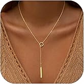 Valentines Day Gifts for Women Her - Lariat Necklace for Women, Dainty 14K Gold/Silver Plated Long Necklaces for Women Trendy Simple Layered Y-Shaped Pendant Necklace Adjustable Fashion Jewelry Gift