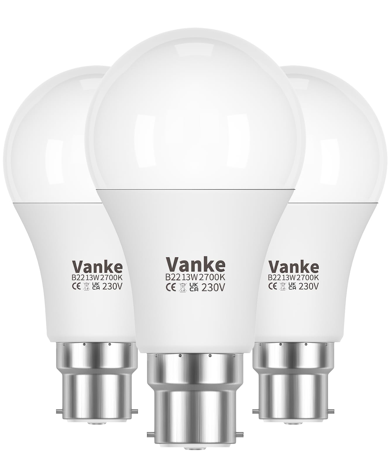 Vanke Bayonet LED Light Bulbs 100w Equivalent, Warm White 2700K Yellow Light, 1200LM, B22 LED Standard Bulb 13W, Energy Saving, Non-Dimmable, Pack of 3