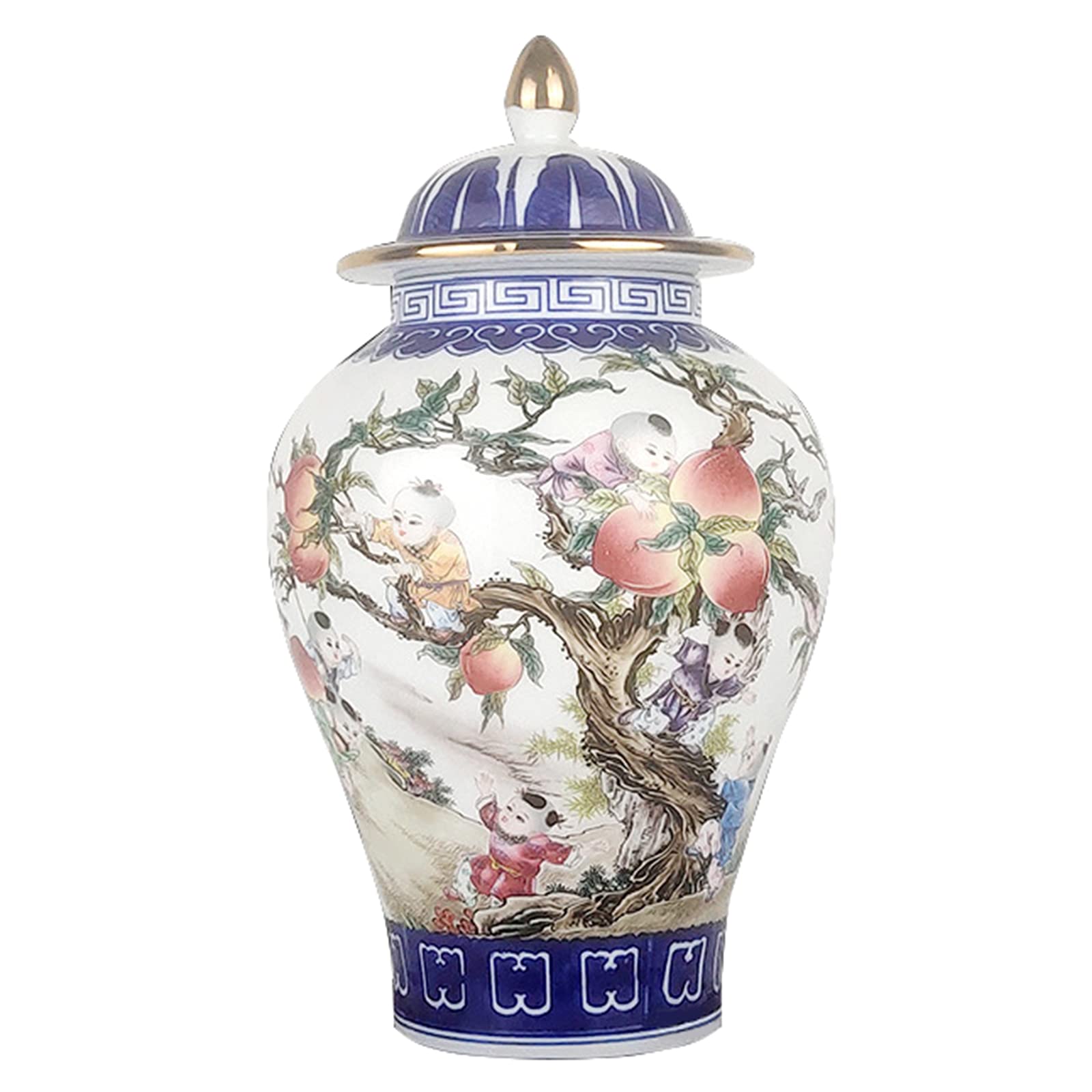 fanquare Jingdezhen Rustic Pastel Ginger Jar Vase, Peach Ceramic Flower Vase, Height 25cm