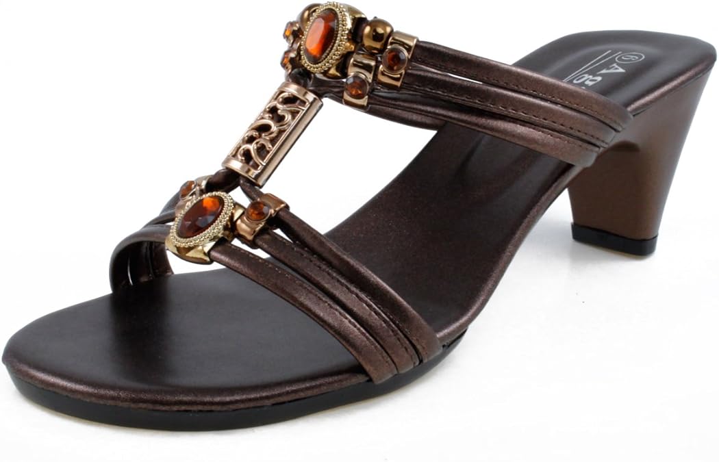 Agape WENDI23 Jeweled Sandal Heel Bronze 10