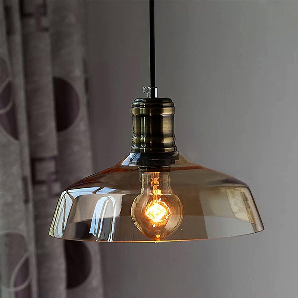 NIUYAO Pendant Light Industrial Vintage Metal&Glass with Amber Glass Dome Shape 1-Light Hanging Lamp Ceiling Fixture