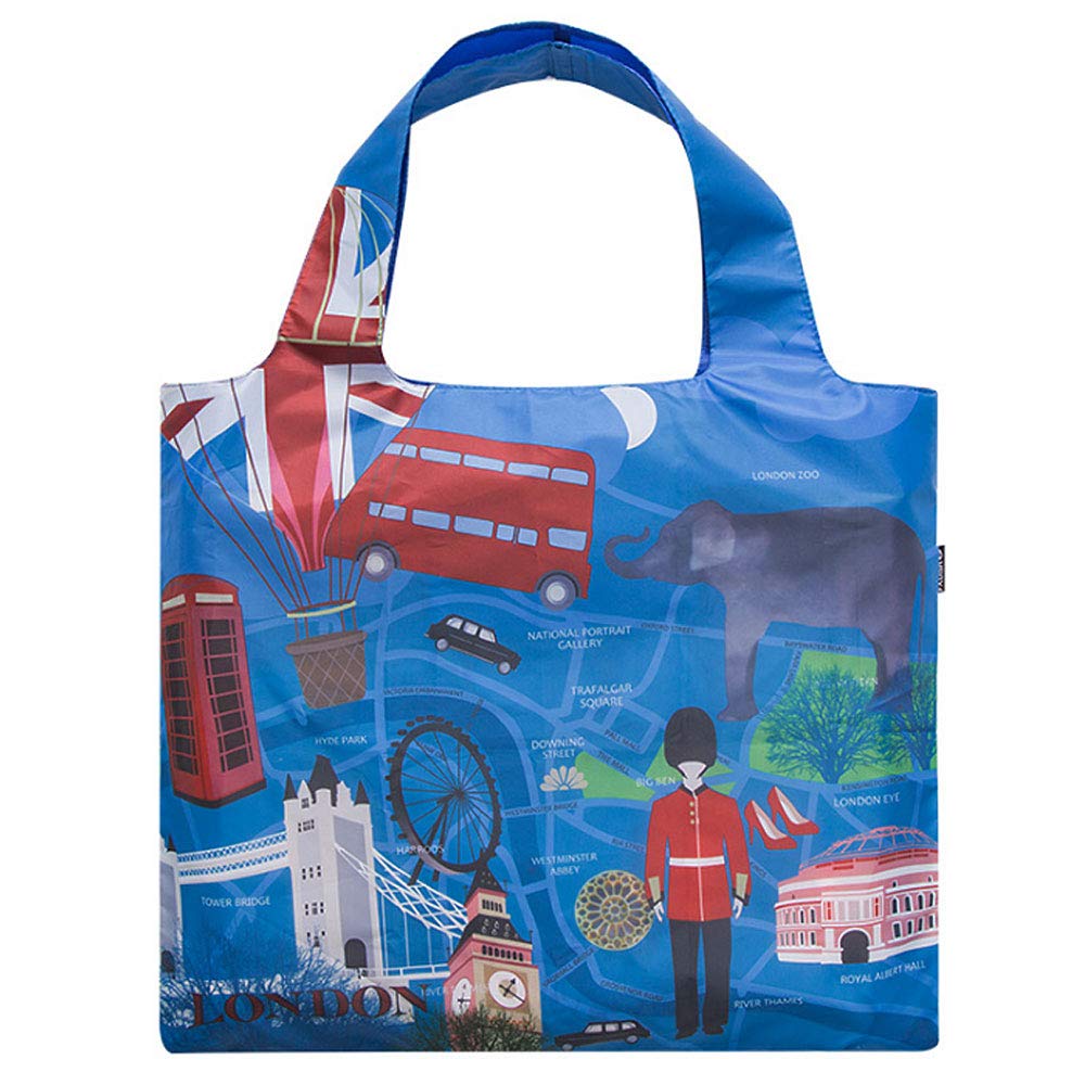 Millya Creative Waterproof Foldable Large Shopping Bag Travel Recycle Bag with Side Pocket (B-London)