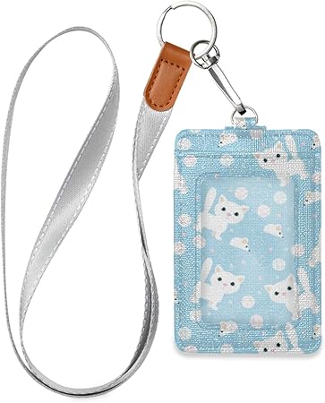 Amazon パスケース かわいい 白猫 柄 Idカードホルダー 名札ケース ネームホルダー Pu革 ネックストラップ付き 吊り下げ名札 首掛け Idカードケース ポケット三つ Icカードケース 両面用 名刺 社員証 定期入れ クレジットカード カードホルダー 縦型 通勤 通学 名札