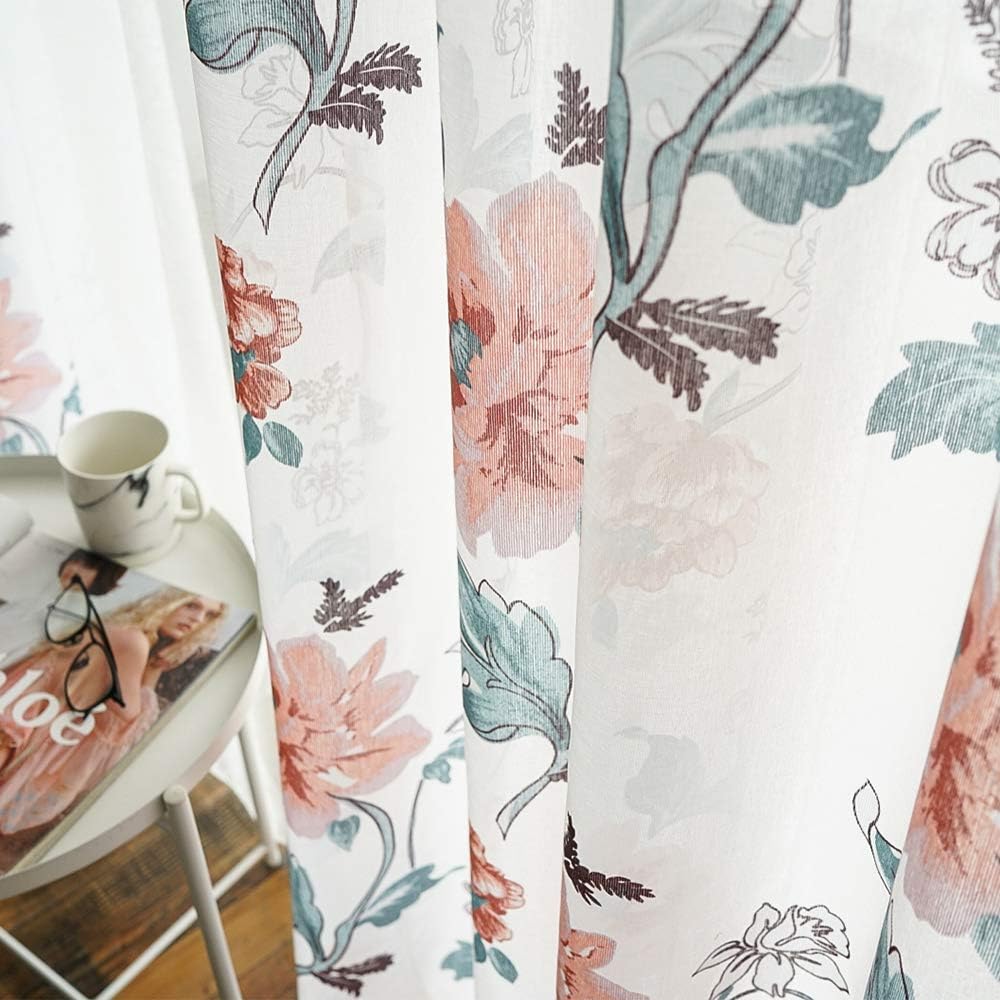 Home Tiers Sheer Tier Curtains Kitchen Tiers Flower Leaf Printed Bathroom Cotton Blend Tiers 24 Inches Window Treatment Brown Floral Print Sheer Cafe Curtains Rod Pocket Set 2 Panels