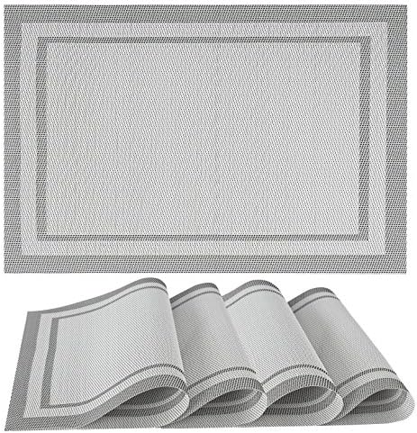 Placemats Set of 4| Vinyl PVC Placemat Table Mats | Non slip | Heat Resistant (White)