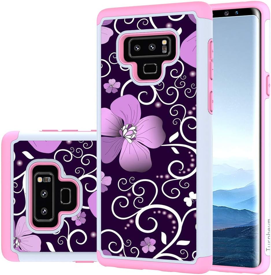 Turphevm Samsung Galaxy Note 9 Case, [Shock Absorption] Dual Layer Heavy Duty Protective Silicone Plastic Cover Rugged Case for Samsung Galaxy Note 9(Pink Violet)