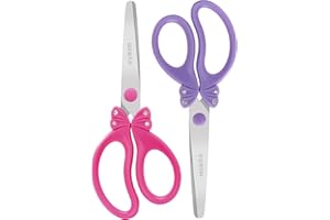 SLEMOON Scissors for Kids Ages 4-8 | Blunt Tip Safety Toddler Scissors, Stainless Steel Blades, ABS Plastic | School Craft Supplies, Art Projects, Pink (Princess Design with Rhinestones)
