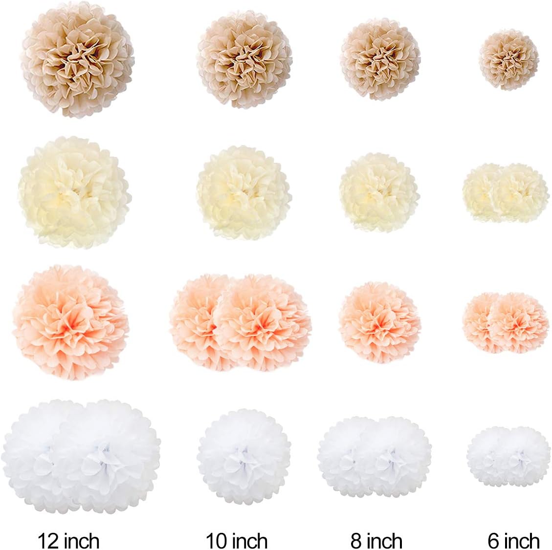 Tissue Paper Pom Poms Paper Flower 22 Pcs Champagne, Peach, Ivory - Image 4