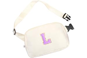 SANBADA Belt Bag Fanny Pack with Initial Letter Patch, Crossbody Bags for Teen Adult Girl Women, Personalized Gifts for 8 9 10 11 12 13 Year Old Girl, Fashion Waist Packs, Birthday Gift Idea, White L