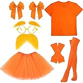 Kavoc 8Pcs Orange Costume Yellow Eyebrows Fake Mustache with Tulle Tutu Skirt Gloves Socks for World Book Week Day Party