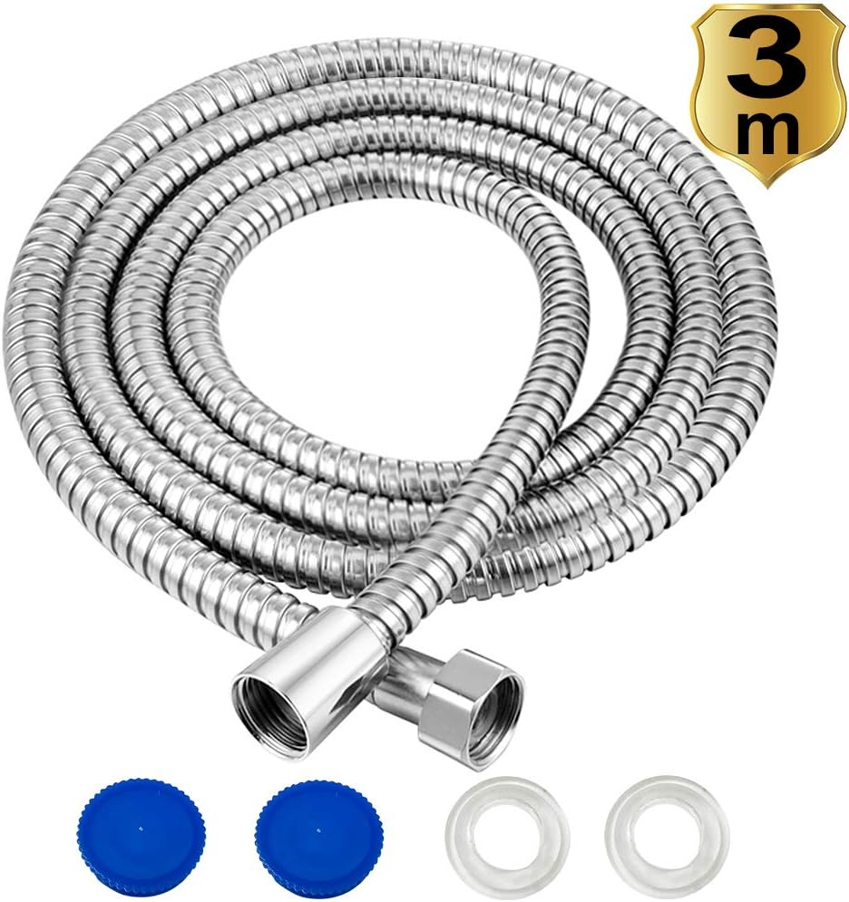 Long Shower Hose 3m Stainless Steel Replacement Shower Pipe Hose Chorme Finshed Amazon.co.uk