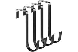 Mars-Rock Over The Door Metal Hooks with Plastic Coating 5.5" Fit 0.5" to 1 3/8" Door 4 Pcs Heavy Duty Single Towel Robe Rack Wreath Bathroom Shower Hanger Shoe Organizer Ironing Board Short Black