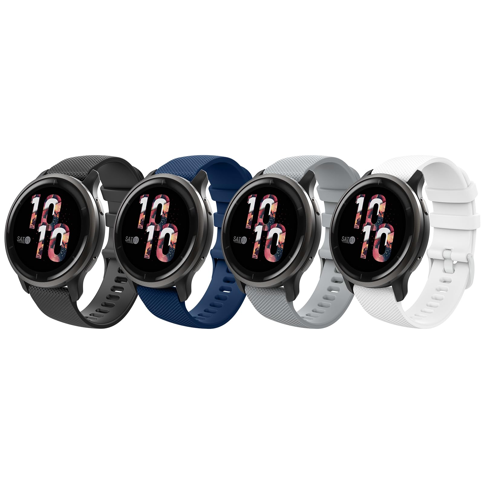 MoKo 4 Pack Straps Compatible with Garmin Vivoactive 4S/Venu 4 41mm/3S/2S/Forerunner 265S/255S/255S Music/Vivomove 3S, 18mm Soft Silicone Replacement Watch Band Sport Wristband, Multi Color A — image 1