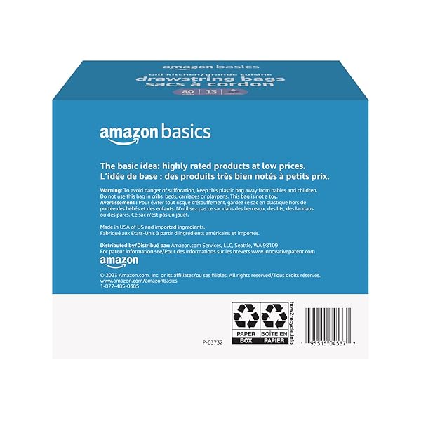 AMAZON BASICS ULTRA-FORCE TALL KITCHEN DRAWSTRING TRASH BAGS, LAVENDER SCENTED, 13 GALLON, 80 COUNT, PACK OF 1