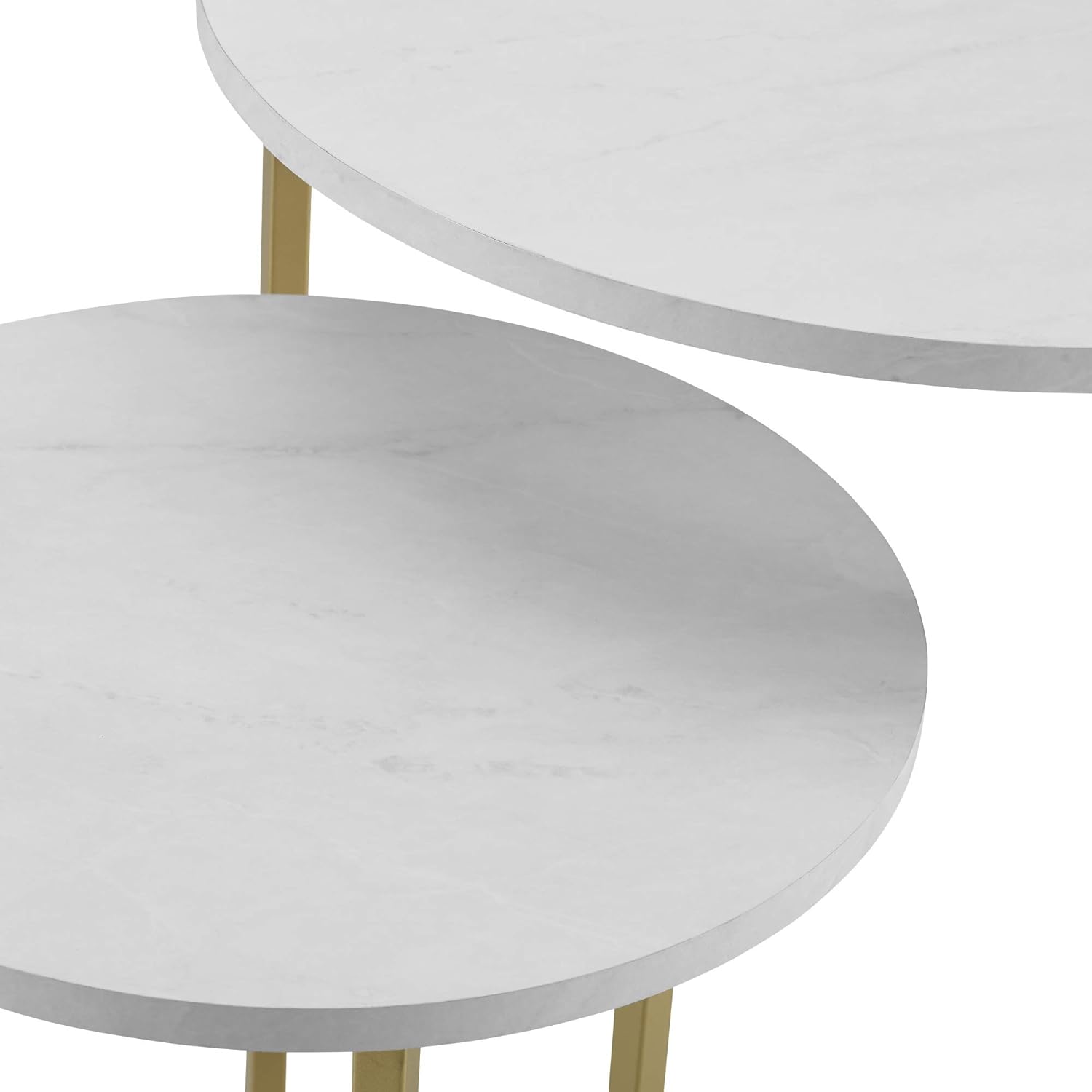 Walker Edison Furniture Company Modern Round Metal Base Nesting Set Side Accent Living Room Storage Small End Table, Set of 2, White Marble/Gold: Furniture & Decor