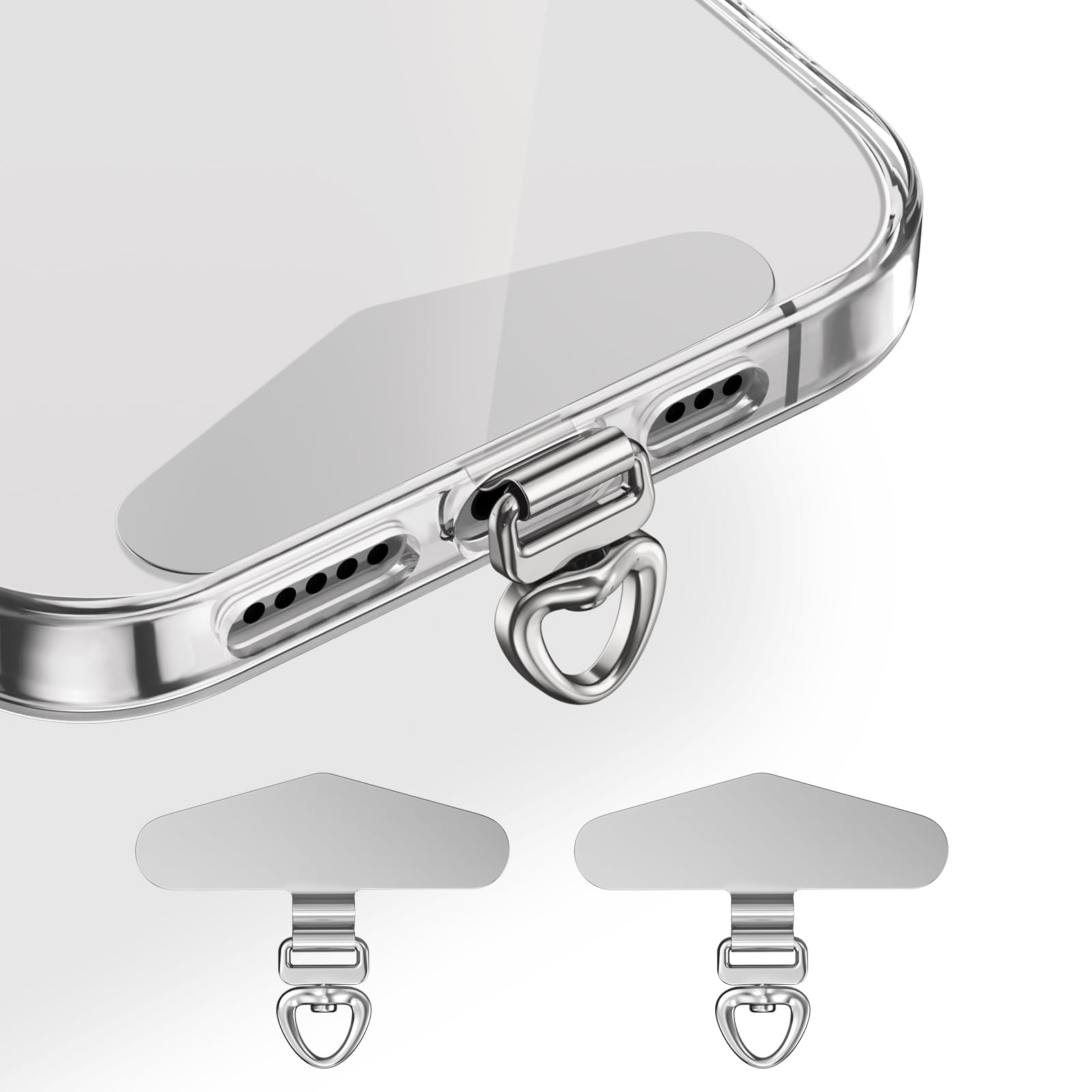 saxsion Heavy Duty Phone Tether Tab 360, Metal Lanyard Patch with 44lbs Load Capacity & Swivel Ring, Universal Strap Adapter for iPhone Android Cell Phones, 2-Pack (Fashion Silver*2)