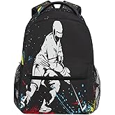 Ice Hockey Player Black School Backpack Laptop Backpack for Boys Girls Sports Backpack Casual Bookbag 16 inch