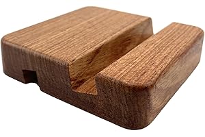 MOORCHOCO Rose Wood Phone Stand Square Double Slot Cell Stand for Desk-Portable Wood Holder for Bed Compatible with iPhone 16 15 14 13 Pro Max 12 Smartphone Wooden Office Aesthetic Desk Accessories