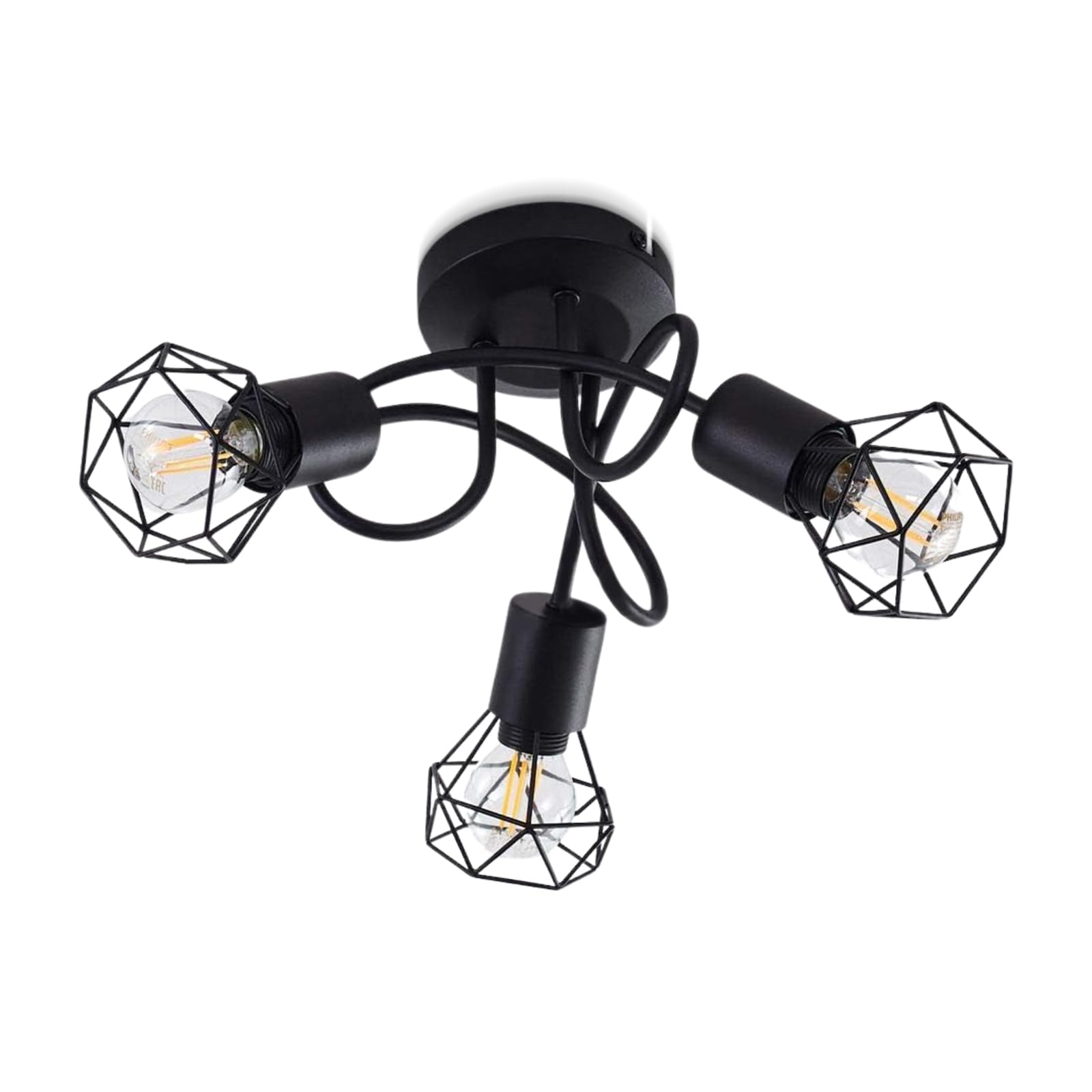 UKEW Modern 3 Way Ceiling Lights - Black Cage Semi Flush Crossover LED Compatible E14 G45 Golfball Bulb Fitting - Suitable for Kitchen Bedroom Living Room