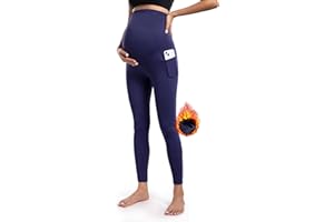 POSHDIVAH Women's Maternity Fleece Lined Leggings with Pockets Over The Belly Pregnancy Thermal Warm Winter Workout Pants