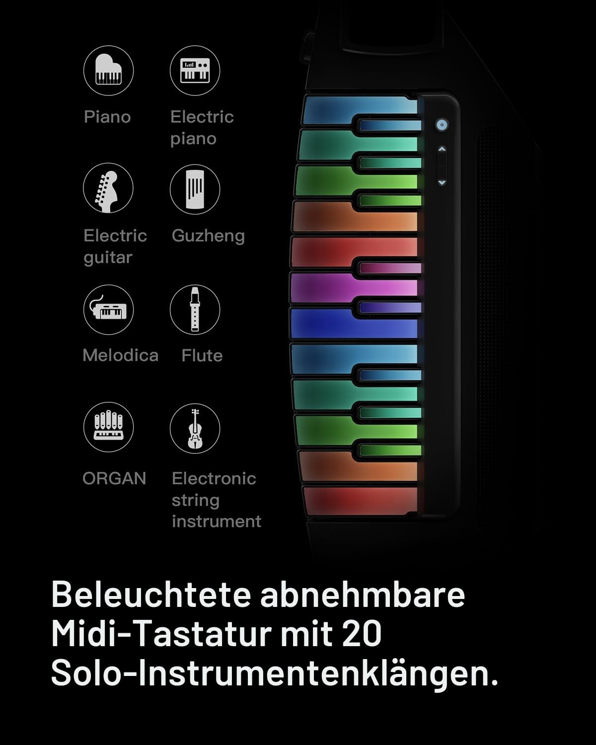 Enya Cyber ​​G - Smart Keytar mit beleuchteten Tasten, 24 Sounds, Drum & Bass, Bluetooth 5.2, integriertem Lautsprecher, USB-C OTG-Aufnahme, Akku, Tasche und Tragegurt 3