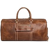 Mens Leather Duffel Bags YKK Zipper Sport Vintage Leather Travel Gym Bag Weekender Overnight Classic Gift Genuine Gym Overnight Carry On Bag (Vintage Brown, 22 Inch)