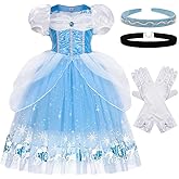 COTRIO Princess Dresses for Girls Dress Up Halloween Costumes Toddler Kids Birthday Outfits with Accessories