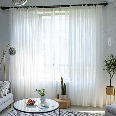 Amazon 白い透明なカーテン 遮光モダンなチュールカーテン バルコニーの寝室のキッチンカーテンに最適 床のカーテン 2個 2 5 2 7m ミシン目 カーテン オンライン通販