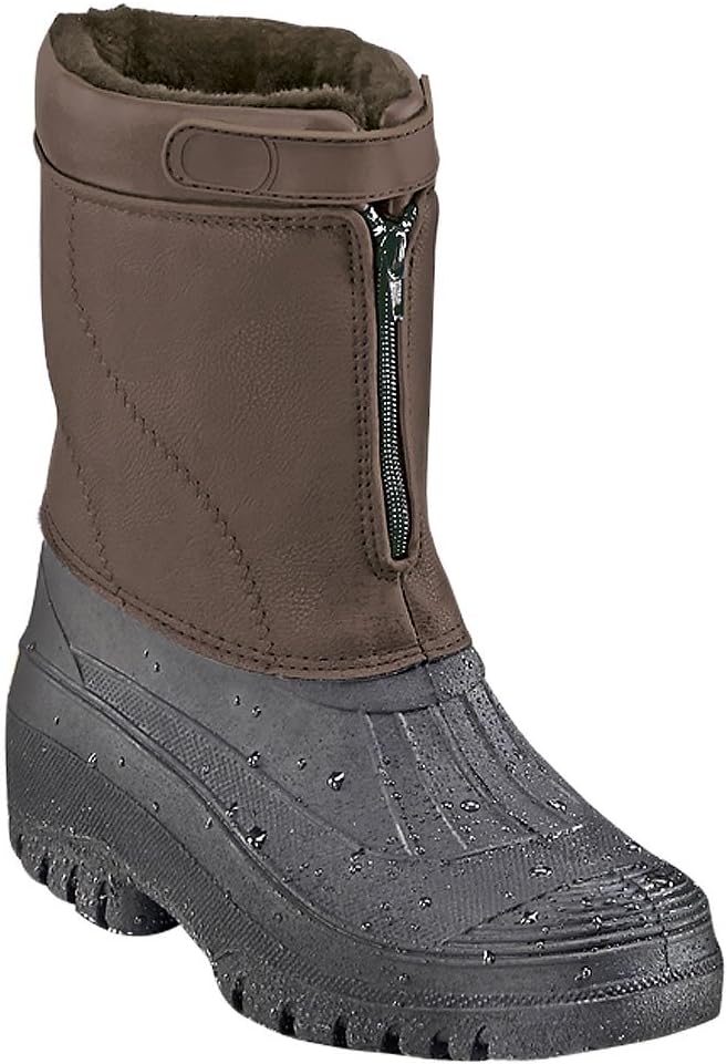 Mens Ladies Mukker Fully Lined Showerproof Horse Riding Mucker Stable or Snow Winter Ski Wellie Boot with Easy Front Zip and Fastening in Red, Black and Brown.