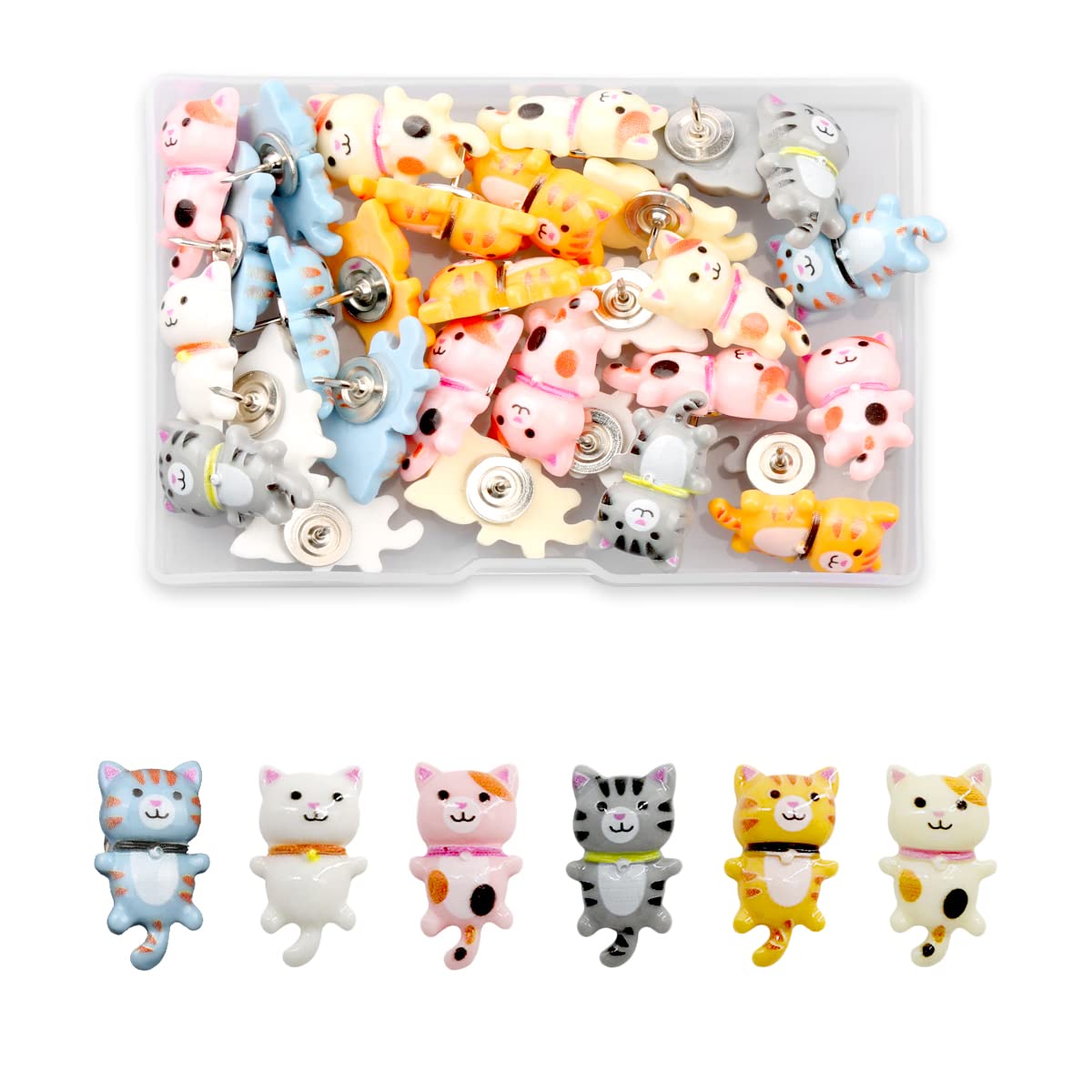 Jagowa 30PCS Cat Push Pins Decorative Thumbtacks Creative Cat Cute Pushpins for Wall Maps Photos Bulletin Board or Cork Boards (2210-12)