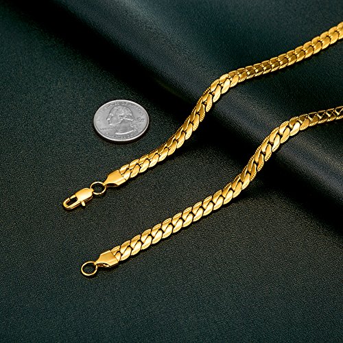 vcmart 18K Gold Plated 6mm Wide Snake Chain Necklace Men Jewelry, 20"