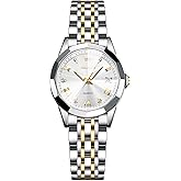 Women's Casual Stainless Steel Watch, Small Wrist Simple Watch for Women, Elegant Diamond Roman Numerals Ladies Dress Watch