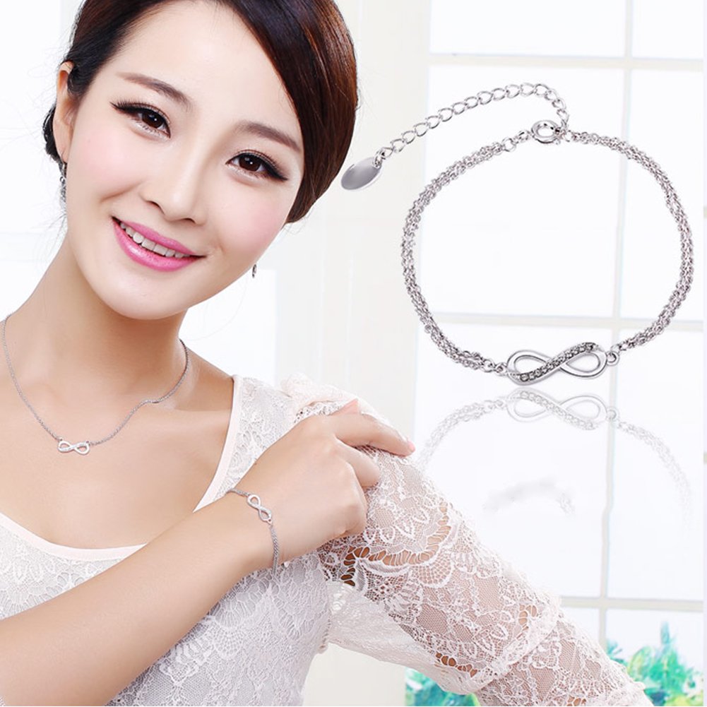 OUXI Platinum Plated Infinity Love Bracelet Simple Bangle with Cubic Zirconia Diamond